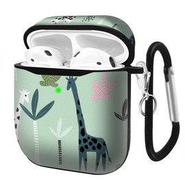 Compatible with AirPods 2nd 1st Generation Charging Case,Soft Leather Printing Case Shock-Absorbing Protective Cover (Cute Pattern with Cartoon Giraffe)