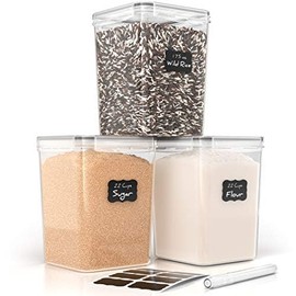 Simply Gourmet Airtight Flour and Sugar Containers with Lids – 3 Piece Kitchen Pantry Organization Set, BPA-Free Clear Plastic, Stackable Canisters for Baking Ingredients, Rice, Snacks, Cereal