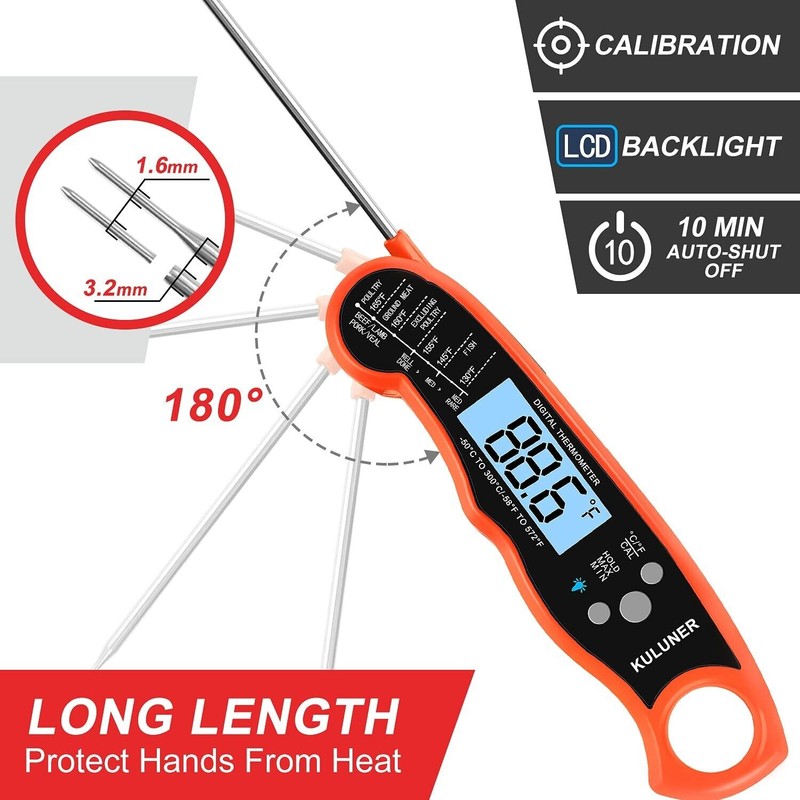 KULUNER TP-01 Waterproof Digital Instant Read Meat Thermometer with 4.6”