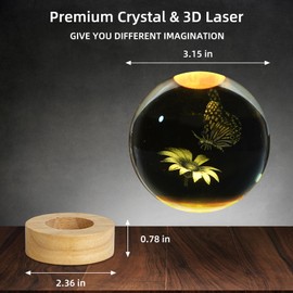 ZXBLAQ 3D Butterfly Crystal Ball Night Light, Upgraded 3.15 Inch Glass Ball Lamp with 16 Color LED Wooden Base, Butterfly Lamp Bedroom Decor Birthday Christmas Butterfly Gifts for Kids Friends