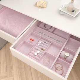 EaseStick Light Pink Velvet Flocking Liner for Jewelry Drawer Shelf Liner 15.7"x160" Pink Peel and Stick Wallpaper Textured Velvet Flocking Fabric Wallpaper for Girls Bedroom Cabinets Dressers Crafts