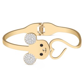 DUOWEI Cute Rat Cuff Bangle Bracelet Stainless Steel 18k Real Gold Plated Rats Accessories Charms for Women Girls (Gold)