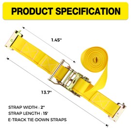 E Track Ratchet Tie Down Straps 8pack (4,500lb Break Strength),2” x 15’Premium E-Track Tie Downs with Standard Spring E-Fittings,Ultimate Heavy Duty ETrack Strap for Trailer,Truck,Motorcycle Yellow