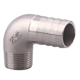 DERNORD 1" Hose Barb x 3/4" Male NPT Stainless Steel 90 Degree Elbow- Home Brew Pipe Fitting