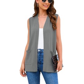 Veryoung Women Open Front Sweater Vests Trendy Sleeveless Cardigan Casual Knit Duster 2025 Fashion Office Work Coat Cute Vest with Pocket Dark Grey XL