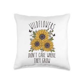 Smarty Pants Designs Wildflowers Don't Care Where They Grow Inspirational Throw Pillow, 16x16, Multicolor