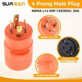 SURIEEN NEMA L14-30P to 6-50R Generator Welder Adapter Plug, 4 Prong to 3 Prong Generator Adapter 125/250V, 30 Amp to 50 Amp Twist Locking Generator, Heavy Duty Welder Adapter STW 10AWG, ETL Listed