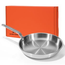 GLOBEHOME 12 Inch Stainless Steel Frying Pan - 5 Ply Stainless Clad Skillet with Aluminum Core, Durable and Even Heating, Professional Cookware for Induction, All Stoves, Oven and Dishwasher Safe