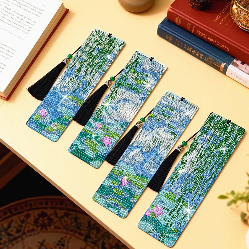 NUFTVI 4 PCS Diamond Art Bookmarks Monet Water Lily, DIY