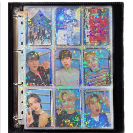SpireHues Pack of 30 Photo Album Refill Pages, 2.6 x 3.5 Inch 9 Pockets, Twinkling Holographic Gemstone Textured Surface 3-Ring Binder Photo Pockets for Kpop Photocards