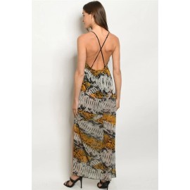 Blue Blush Gray and Yellow Snakeskin Animal Print Maxi Dress Size Medium V Neck Strappy