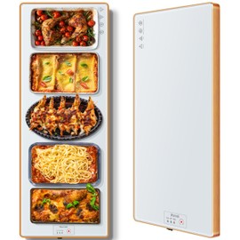 Electric Warming Tray (Extra Long 40"x12")，Food Warmers for Parties Buffet with Thermostat & Full Surface Heating, Tempered Glass Warming Mat for Food, Temperature Adjustable Food Warming Mat, White