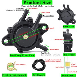 Fuel Pump for Kohler 17HP-25HP Briggs and Stratton, Gas Vacuum Fuel Pump with Filter and Oil Hose for Yamaha Golf Cart John Deere Honda Kawasaki Lawn Mower Tractor Small Engine 808656 491922 691034