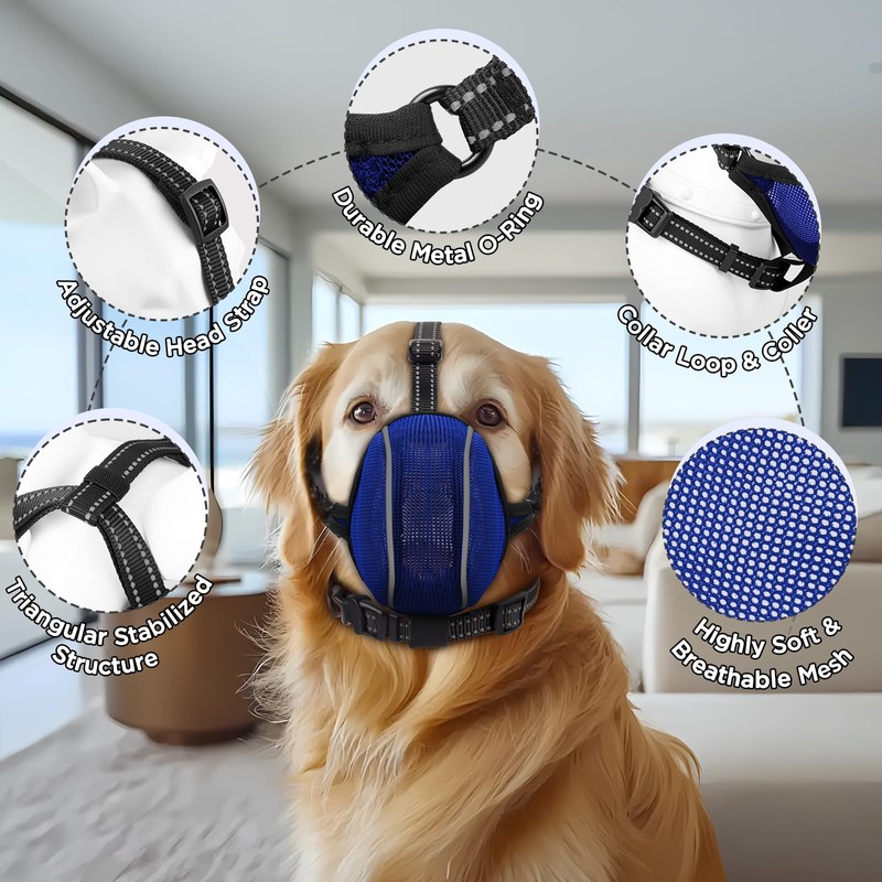 Dog Muzzle - Soft Breathable Mesh Nylon Adjustable Muzzle for