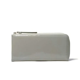 Margaret Howell Ideas MHLW1AT3 Long Wallet, Goat Leather, Enamel, Lightweight, Thin, L-Shaped Zipper, Includes Exclusive Box, gray (light gray)