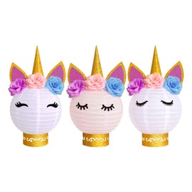 MOAXMOA Unicorn Paper Lanterns Party Supplies Table Centerpieces Decorations for Birthday Baby Shower Wedding Party Decor (Gold Pink White)