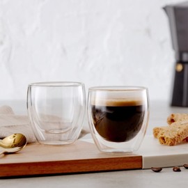 MOSU Vasos para Café de Doble Pared de Vidrio Tèrmico Borosilicato, 6 tazas de espresso de Cristal Térmico, 80ml Vidrio Pequeño de Doble Capa de transparente para Café, Té, Capucchino