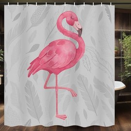 Cute Flamingo Shower Curtain, Pink Grey Bathroom Shower Curtains, Modern Art Boho Bath Curtains Set with Hooks, 71x71 Inches