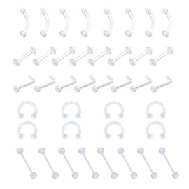 D.Bella 40pcs Clear Nose Retainer, Flexible Acrylic Nose Ring Retainer Bioflex Cartilage Earring Lip Eyebrow Retainer