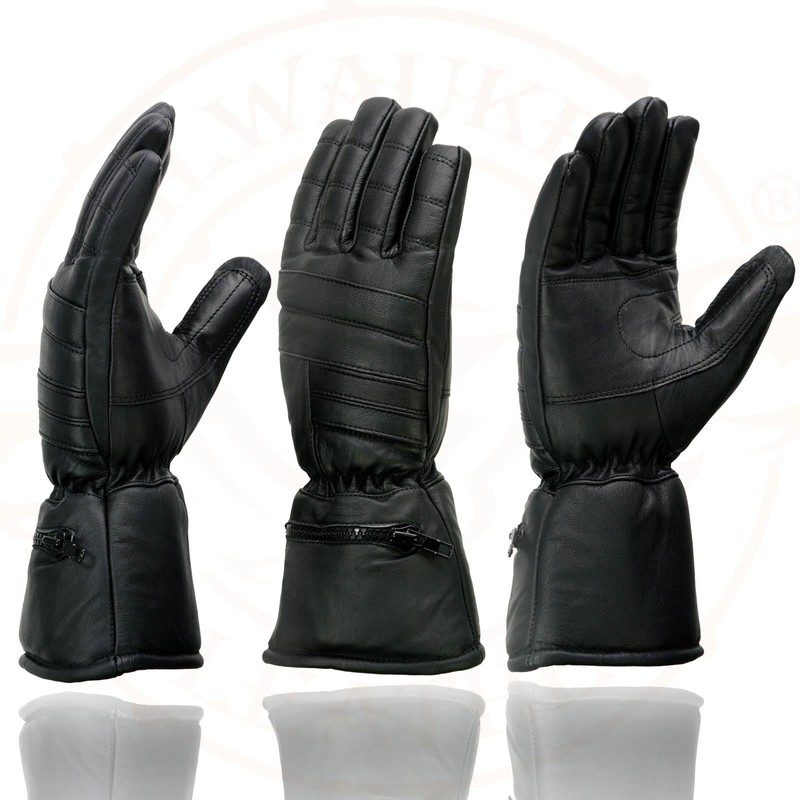 Milwaukee Leather SH230 Men's Black Leather Warm Lining Gauntlet Motorcycle