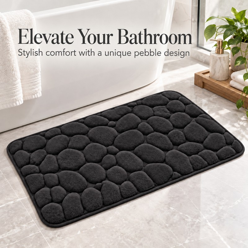 3D Cobblestone Embossed Bathroom Mat Quick Dry Absorbent Floor Rug