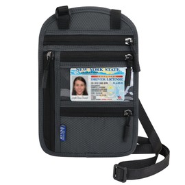 RFID Blocking Travel Wallet for Women & Men, Passport Cover, Anti-Theft, Slim Neck Pouch, Grey Dark