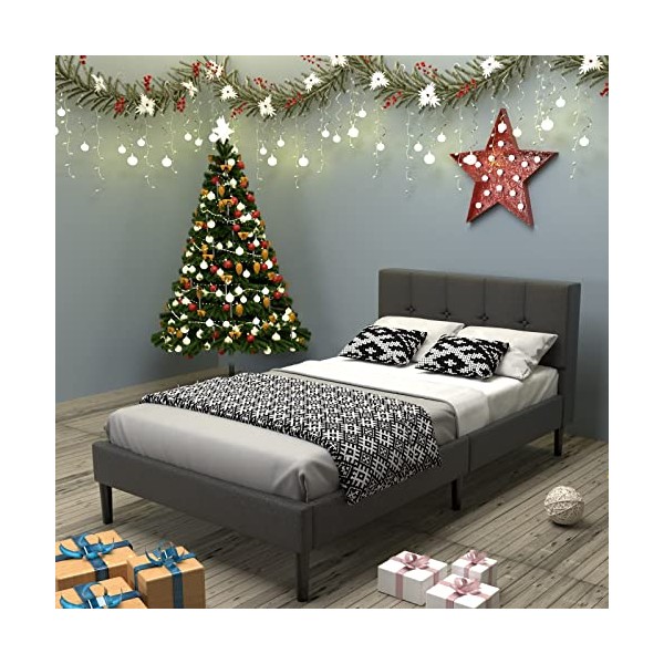 Twin Size Fabric Upholstered Platform Bed Frame with Button Tufted
