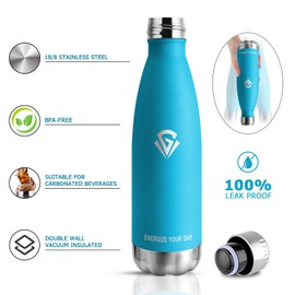 Thermos Flask, 500 ml, Suitable for Carbonated Drinks, BPA-Free, Leak-Proof, Double-Walled Thermos Flask, for Fitness, Running, Office, Children, Adults, Camping, Fitness, Bubble