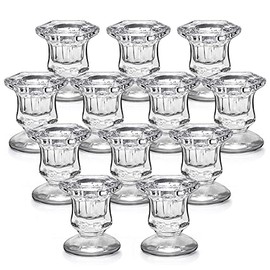 Lanttu Candlestick Holders Bulk, Glass Candle Holders Set Clear, 12 Pcs Crystal Taper Candle Holders for Wedding, Table Centerpiece, Home Decoration