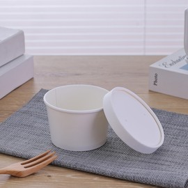 Goboxad Disposable Bowls with Lids - 25 Pack 8 oz Compostable Paper Food Containers with Lid, Microwavable Small Bowl for Hot Soup, Salad, Fruit, Snack, Togo, Party - Throw Away Pint Cups, White