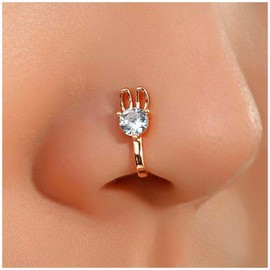 TseenYi Boho Crystal Rabbit Nose Ring Gold Rabbit Fake Nose Ring CZ Rabbit Nose Ring Tiny Rabbit U Shape Nose Rabbit Cartilage Flexible Nose Stud Jewellery Women and Girls, Stainless Steel