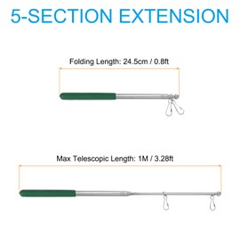 PATIKIL Telescoping Handheld Flag Pole 1M Portable Stainless Steel Telescopic Flag Pole Tour Guide Flag Pole 5 Sections Green