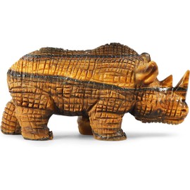 Artistone 3" Tiger Eye Rhinoceros Statue Sculpture Crystal Figurines Decor Hand-Carved Gem Animal Carvings Collection Gemstones and Crystals Reiki Healing Stones with Gift Box