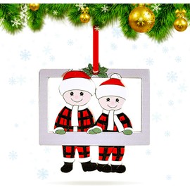 Christmas Ornaments 2024, Prsonalized Christmas Tree Decorations Happy Family of 2 Wooden Photo Frame Christmas Ornaments with DIY Name Hanging Pendant Xmas Tree Decoration Gift Ornament (Family of 2)