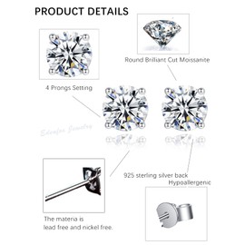 Edenfox 1ct/2ct 925 Stering Silver Moissanite Stud Earrings for men women with 18K White Gold Plated, Solid Silver Earrings Round Cut Lab Created Diamond Earrings, 1CT, Moissanite