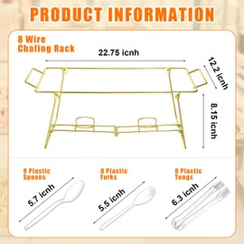 Geosar 32 Pack Wire Buffet Rack Stand Folding Chafing Stand Chrome Frame Serving Trays Food Warmer with Plastic Tongs Forks and Spoons for Christmas Thanksgiving Home Party Catering Supplies(Gold)