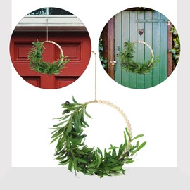 Beavorty Artificial Olive Leaf Wreath Wood Beads Wreath Greenery Leaves with Fruit Wreath Front Door Hanging Faux Olive Leaves Wreath for Wedding Wall Home Decor