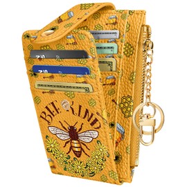 Miss Adola Cute Card Wallet Women - Small Wallets with Keychain Yellow Bee RFID Credit Cardholder Aesthetic Fashion Design Coin Purse for Female Ladies Teen Girls