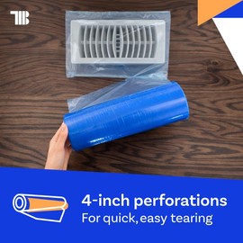 TapeManBlue Vent Cover Film, 8 inch x 200 feet, Perforated for Easy Use, Made in USA, Blue Self Adhesive Protective Film for HVAC Vents and Floor Registers with Clean Removal