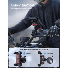 Lamicall Motorcycle Phone Mount Holder - [Dual Vibration Dampener] [Upgrade Handlebar Clip] Motorcycle Cell Phone Holder, Bike Phone Mount, for iPhone 16/15/14/13 Pro Max, 4.7-6.7" Phones. Red