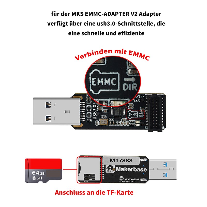 For MKS EMMC Adapter V2 USB 3.0 Card Reader Module