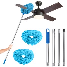 DRQ Ceiling Fan Cleaner Duster, 2 Pack Reusable Microfiber Duster with Extension Pole, 13 to 50 Inch Fan Blade Cleaner, Removable Dusters for Cleaning Walls Bookshelves Door Window Top (Blue)
