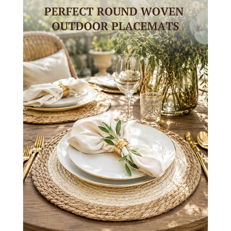 4Pcs 12'' Round Woven Placemats Handmade Slip Heat Resistant Wicker