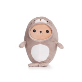 UKToyworld Kawaii Bear in Brown Seal Costume Plush 25cm Squashy Sea Otter 10 Inch Soft Toy