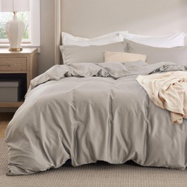 Bedsure Cotton Duvet Cover Queen Size - Moisture Wicking and Silky Eucalyptus Lyocell Cotton Hybrid Comforter Cover Set for Hot Sleeper - Buttery Soft and Breathable, Cooling Bedding Set, Sand