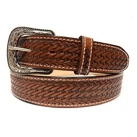 Men's Heavy Duty Genuine Leather Basket Weave Western Casual or Work Belt (Brown, 36)