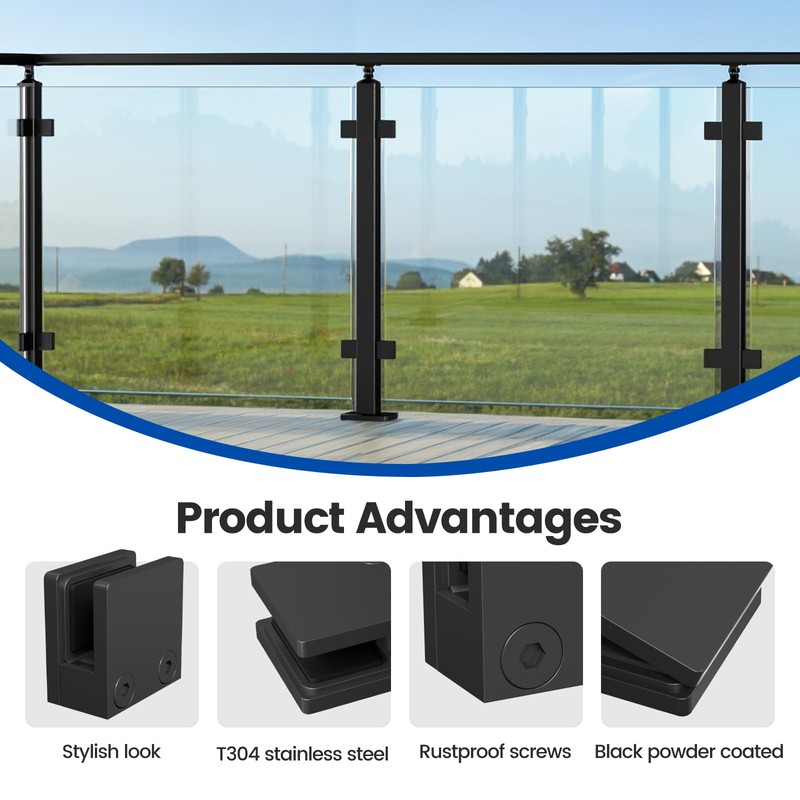 Muzata 8Pack Adjustable Glass Clamp for Thickness 5/16"-1/2"(8mm-12mm) Black Square