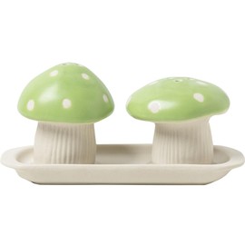 Sizikato 2pcs Porcelain Salt and Pepper Shakers with Tray, Mushroom Shape