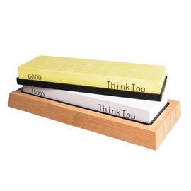ThinkTop Knife Sharpening Stone 6000/15000, No-Soak Japanese Process of Professional Waterstone Sharpener, Fast Polishing Kit for Kitchen Cutlery and Outdoor Blades, with NonSlip Bamboo Base