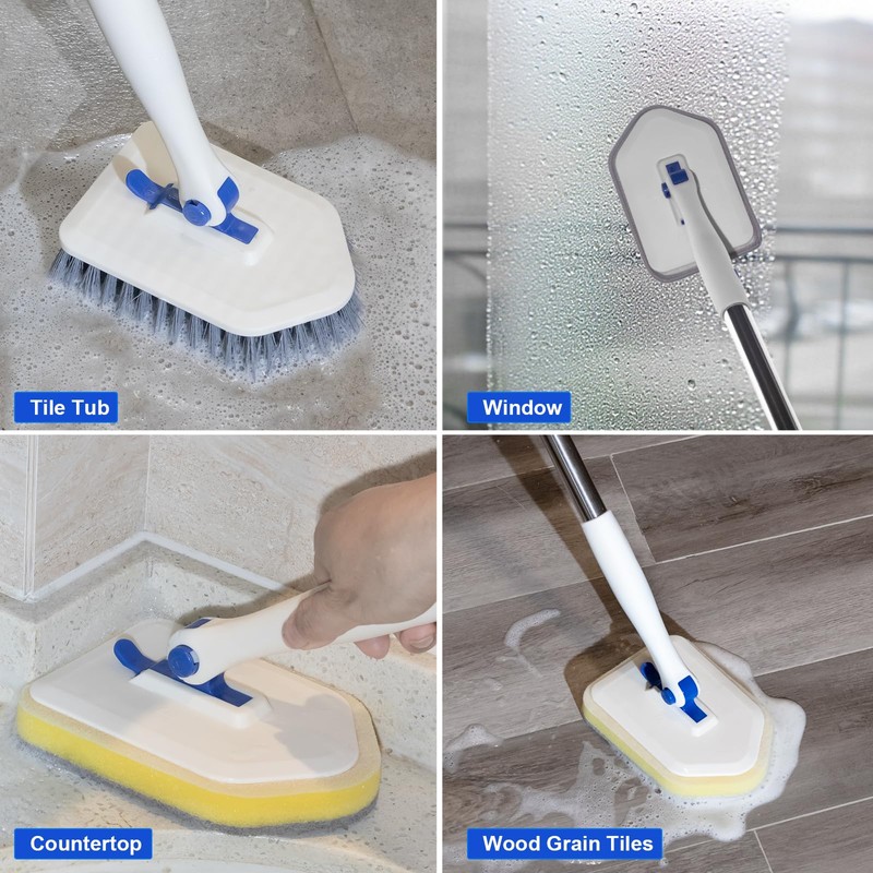 Tile Tub Scrubber Brush with 52-inch Adjustable Long Handle 3-in-1
